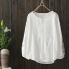 Flower Embroidered Blouse White - One Size