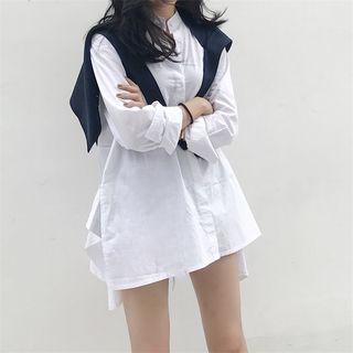 Set: Plain Shirt Dress + Vest