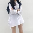 Set: Plain Shirt Dress + Vest