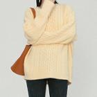 Plain Cable Knitted Over-sized Round-neck Sweater