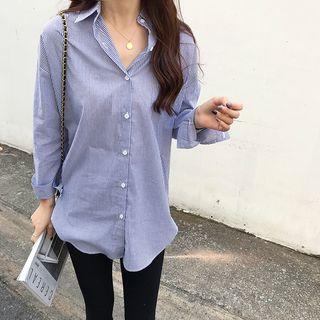 Pinstripe Long-sleeve Shirt Stripes - Blue & White - One Size