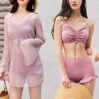 Set: Drawstring Bikini + Long-sleeve Cover-up