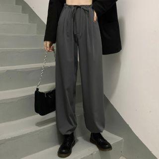 High-waist Wide Leg Pants Dark Gray - One Size