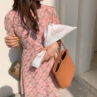 Short-sleeve Floral A-line Dress Pink - One Size