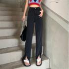 Mid Waist Washed Slit Wide Leg Jeans