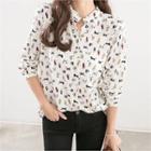 Mandarine-collar Cat-pattern Blouse