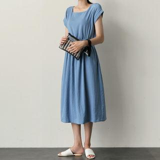 Cuff-sleeve A-line Long Dress