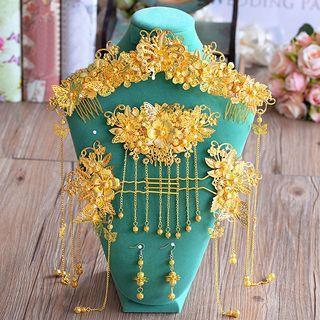 Chinese Wedding Jewelry Set: Headpieces + Hair Pins + Earrings