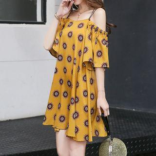 Cold Shoulder Printed A-line Sundress
