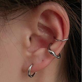 Twisted Alloy Cuff Earring Set - Silver - One Size