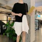 Mock Two-piece Short-sleeve Asymmetric T-shirt Dress