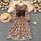 Set Of 2 : Faux Leather Cropped Camisole Top + Round-neck Leopard Print Chiffon Dress