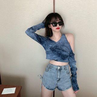 Long-sleeve Tie Dye T-shirt / Denim Shorts