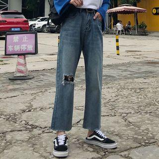 Cropped Cut Out Wide-leg Jeans