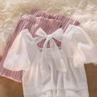 Short-sleeve Square Neck Blouse / Bootcut Pants
