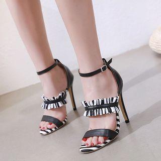 Zebra Print Ankle Strap High Heel Sandals