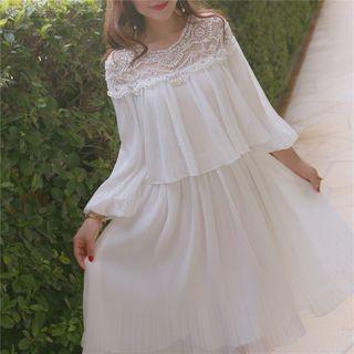 Beaded Long-sleeve Chiffon Dress