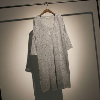 Printed 3/4-sleeve V-neck Knit Dress
