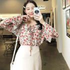 Tie-neck Floral Print Top Ivory - One Size