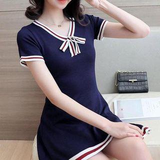 Stripe Trim A-line Mini Dress