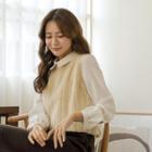 Mock Two-piece Faux-fur Panel Blouse