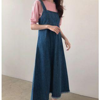 Fray-hem A-line Denim Suspender Dress One Size