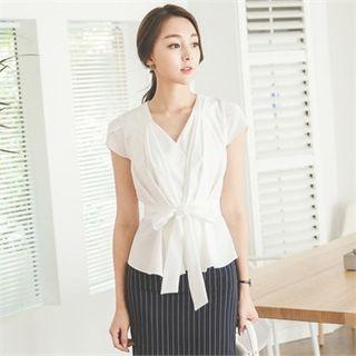 Tie-waist Shirred Chiffon Top