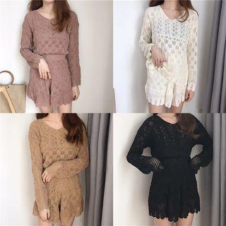 Set: Pointelle Knit Sweater + Shorts