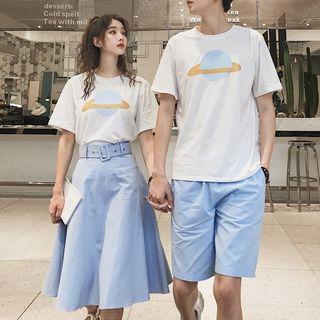 Couple Matching Short-sleeve Planet Print T-shirt / Shorts / A-line Skirt