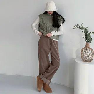 Mock-neck Cable-knit Vest