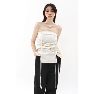 Drawstring Tube Top Beige - One Size