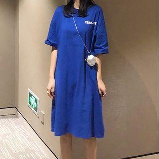 Short-sleeve Letter Print Midi T-shirt Dress