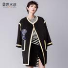 Contrast Trim Embroidered Coat