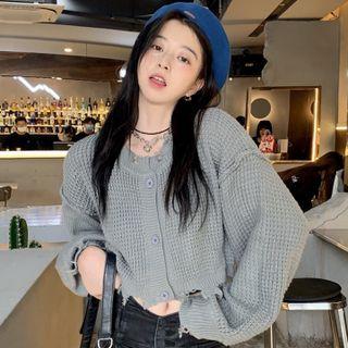 Distressed Cropped Cardigan Light Gray - One Size