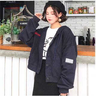 Letter Buttoned Hooded Jacket Blue - One Size