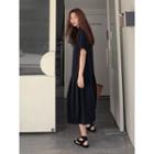 Open-placket Pleated-hem Dress