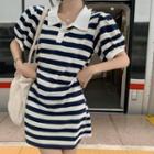 Puff-sleeve Striped Slim-fit Dress