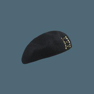 Button Attaching Beret Black - One Size