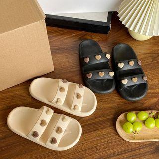 Heart Applique Flat Slide Sandals