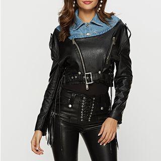 Mock Two-piece Faux Leather Jacket