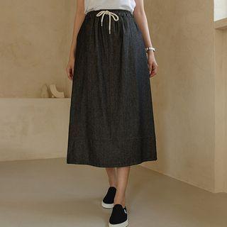 Drawstring Long Denim Skirt