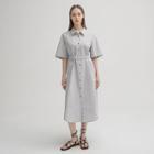 Belted Pleated-back Long Shirtdress