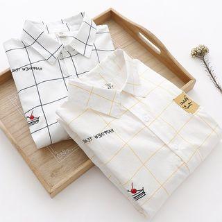 Long-sleeve Plaid Embroidered Shirt