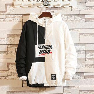 Lettering Two-tone Half-zip Hoodie