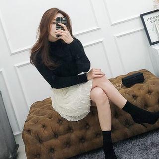Mock-neck Brushed-fleece Lined Slim-fit Top