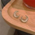 Rhinestone Moon Ear Stud 1 Pair - Gold & Off-white - One Size