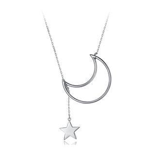 925 Sterling Silver Star Star Moon Necklace Silver - One Size