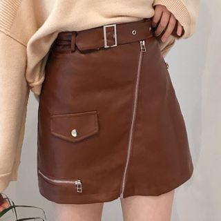 Faux Leather A-line Mini Zip Skirt