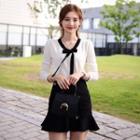 Bow-front V-neck Long-sleeve Top