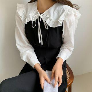 Frilled-collar Blouse Beige - One Size